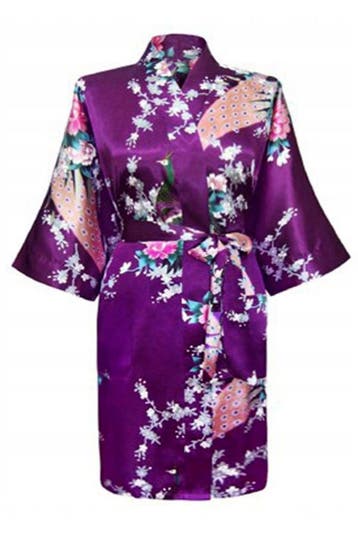 KIMU® Kimono Paars Kort XL-XXL Yukata Satijn Boven de Knie K, Ophalen of Verzenden, Nieuw