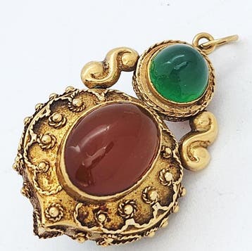 Pendentif - 18 carats Or jaune Calcédoine