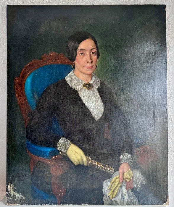 José Vallespín y Aibar (XIX) - Retrato de dama, Antiquités & Art, Art | Peinture | Classique