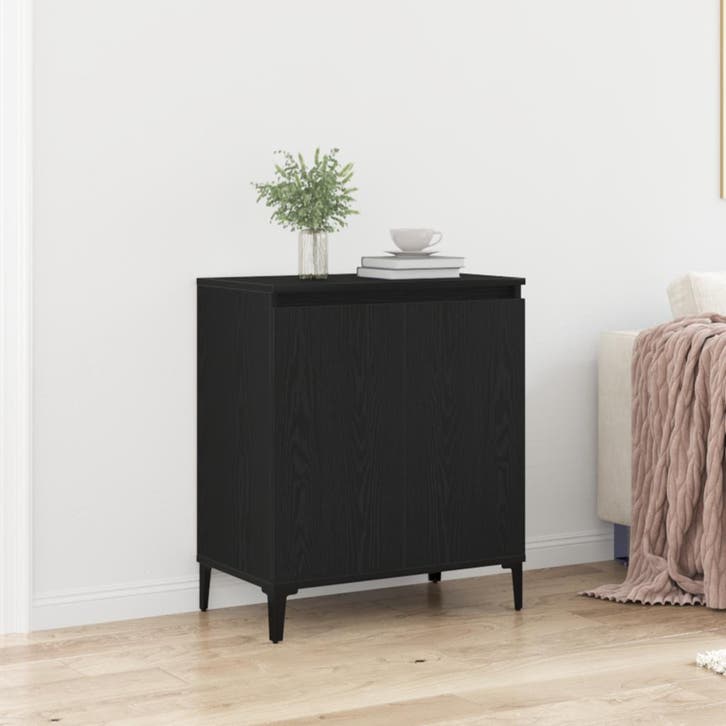 vidaXL Dressoir Zwart Eiken 60 x 35 x 70 cm Bewerkt hout, Huis en Inrichting, Kasten | Dressoirs, Nieuw, Verzenden