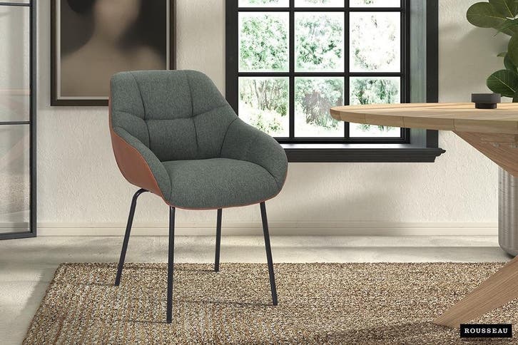 Sem armstoel groen stof + PU cognac (nieuw, outlet), Huis en Inrichting, Stoelen, Nieuw, Stof