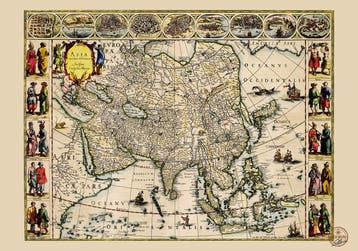 OLD MAPS - Map of Asia & the Silk Road, Willem Blaeu (1617), Boeken, Nieuw