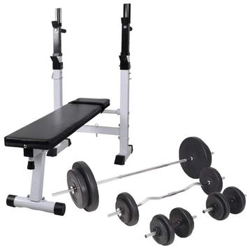 vidaXL Trainingsbank met gewichtenrek en halterset 90 kg, Verzenden