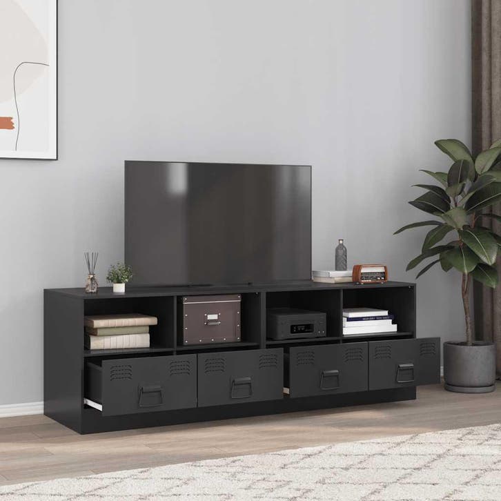 vidaXL Tv-meubelen 2 st 67x39x44 cm staal zwart, Huis en Inrichting, Kasten |Televisiemeubels, Nieuw, Verzenden