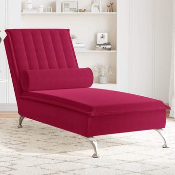vidaXL Massage chaise longue met bolster fluweel wijnrood, Verzenden