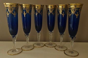 ISMIE showroom - Drinkservies (6) - luxe blu fluit in goud -