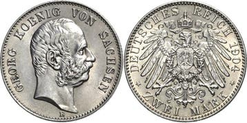 2 Mark Sachsen Georg 1902-1904, Postzegels en Munten, Verzenden, België