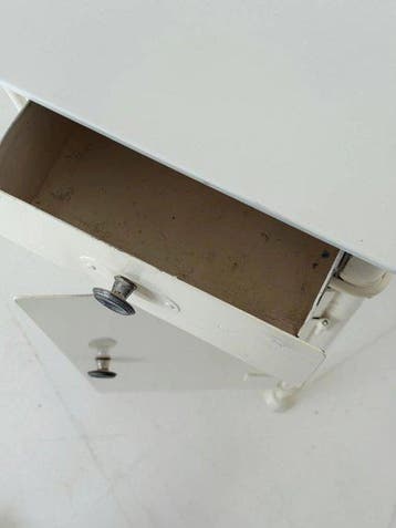 Bureau - Metaal, Glas - Vintage metalen bureau met wit, Antiek en Kunst