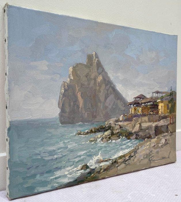 Sergei Flitov (1964) - Soir en Crimée - Café au bord de Mer, Antiek en Kunst, Kunst | Schilderijen | Klassiek