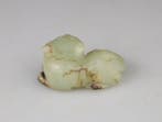 Chat Tigre en Jade Nephrite Sculpte Sculpture Figure - Jade,, Antiek en Kunst