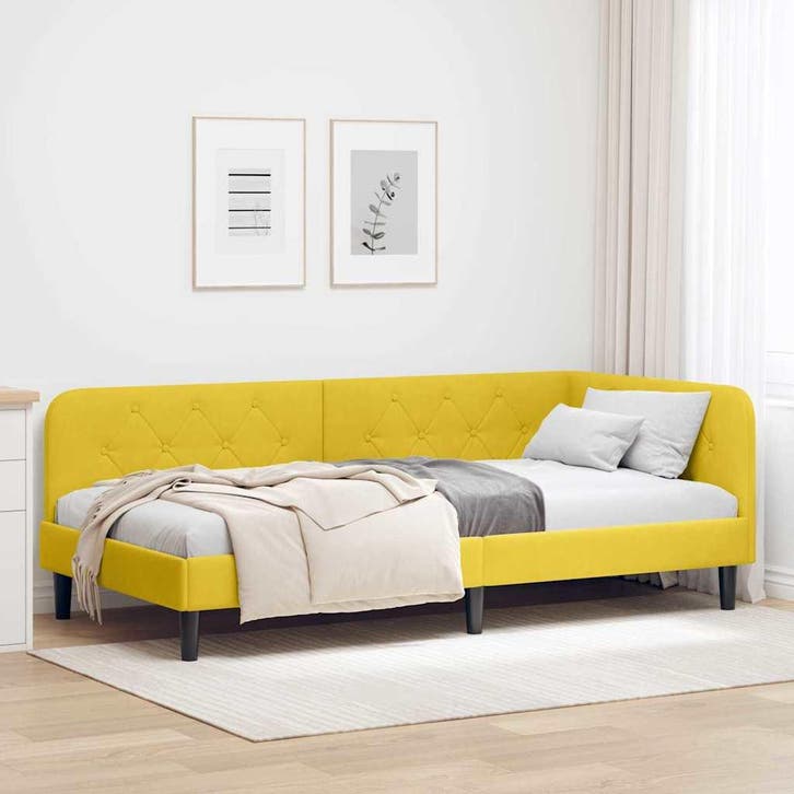vidaXL Hoek Bed Frame Geel 90 x 190 cm Fluweel, Maison & Meubles, Chambre à coucher | Lits, Envoi