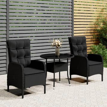vidaXL 3-delige Tuinset poly rattan zwart, Tuin en Terras, Verzenden, Nieuw, Tuinset