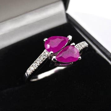 Zonder minimumprijs - Ring Zilver - Robijn, Diamanten, Nieuw
