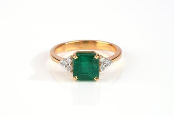 Bague - 18 carats Or jaune - 2.55ct. tw. Émeraude - Diamant