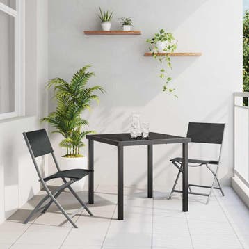 vidaXL Tuin Eettafel Set 3 pcs Zwart Gepoedercoat staal, Verzenden, Nieuw