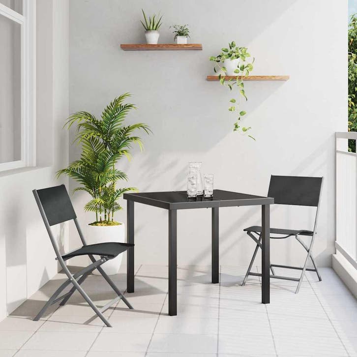 vidaXL Tuin Eettafel Set 3 pcs Zwart Gepoedercoat staal, Jardin & Terrasse, Ensembles de jardin, Envoi