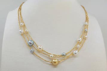 Collier - 18 carats Or jaune - Perles Akoya de 5 × 9 mm