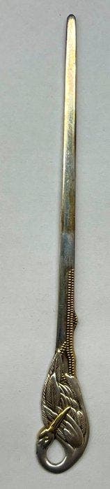 Motif de grue mekuginuki avec boîte - Argent - Japon - XXe