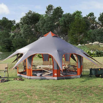 vidaXL Familietent 5-persoons Grijs en Oranje, Caravans en Kamperen, Verzenden, Nieuw