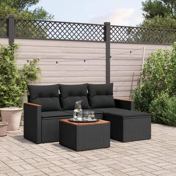 vidaXL 5-delige Loungeset met kussens poly rattan zwart, Verzenden, Loungeset