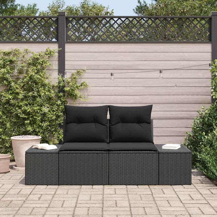 vidaXL Tuin Sofa met kussen Zwart 184 x 62 x 69 cm poly, Tuin en Terras, Tuinsets en Loungesets, Nieuw, Verzenden