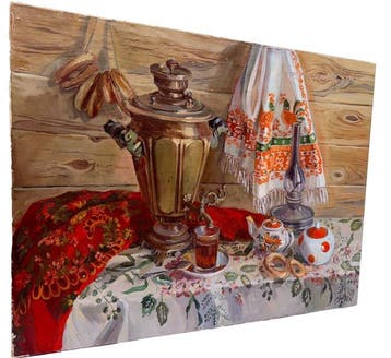 Olga Andreeva (1965) - Le Thé au Samovar – Intérieur Russe