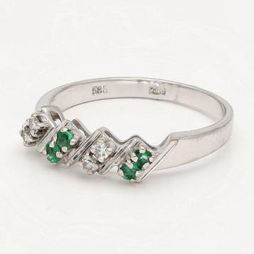 Ring - 14 karaat Witgoud Diamant (Natuurlijk) - Smaragd