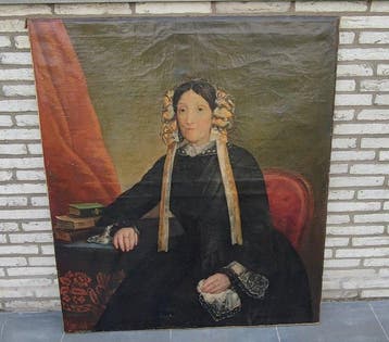 Belgische school (XIX) - Portret van een zittende adellijke, Antiek en Kunst