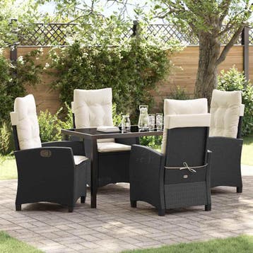 vidaXL Tuin Eettafel Set met kussen 5 pcs Zwart poly rattan, Verzenden, Nieuw