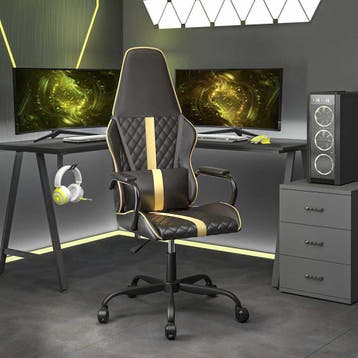 vidaXL Massage gamestoel kunstleer zwart en goudkleurig, Verzenden