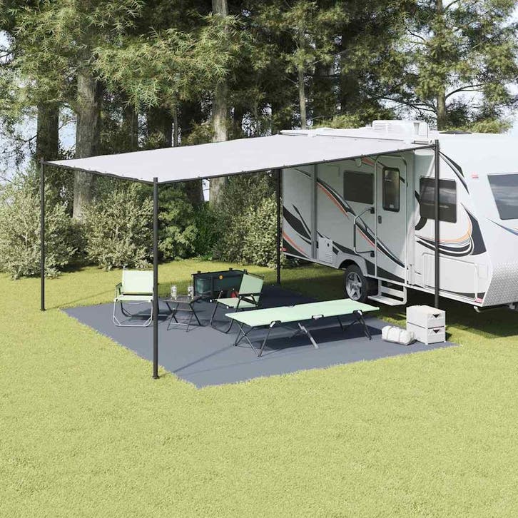 vidaXL Tenttapijt Blauw en Grijs 500 x 400 cm Polyetheen, Caravanes & Camping, Accessoires de tente, Envoi