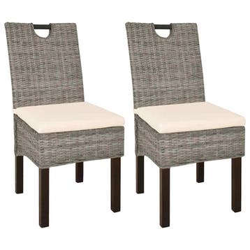 vidaXL Eetkamerstoel Kubu 2 stuks rattan mangohout, Maison & Meubles, Verzenden