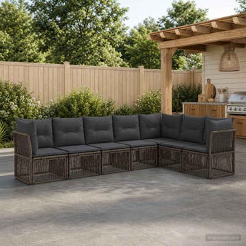 vidaXL Tuinbank Set 7 st Grijs poly rattan, Verzenden, Nieuw