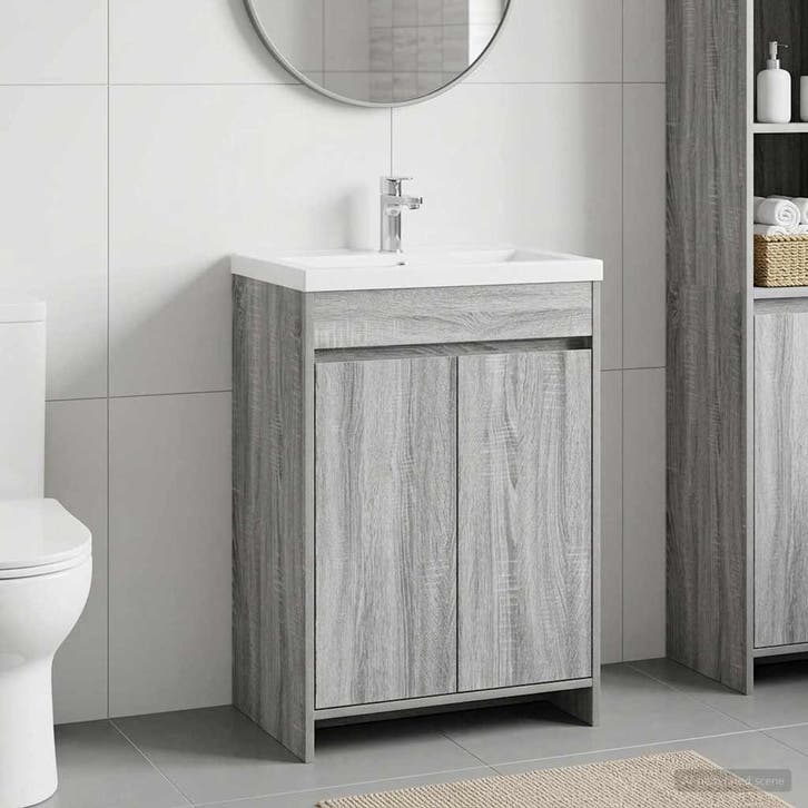 vidaXL Badkamer Onder Het Wastafel Kast Grijs Sonoma 56 x, Huis en Inrichting, Tafels | Kaptafels, Nieuw, Verzenden