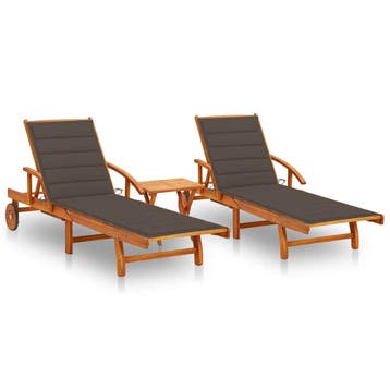 vidaXL Ligstoelen 2 st met tafel en kussens massief, Verzenden, Nieuw