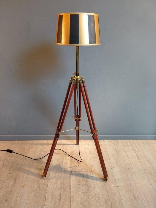 KARE Design - Statief vloerlamp - Verguld messing - Houten, Antiquités & Art, Curiosités & Brocante