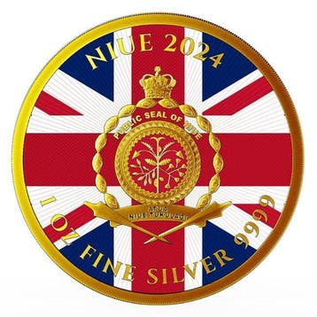 Niue. 2 Dollars 2024 1 oz Niue English Lion UK Flag 24k Gold