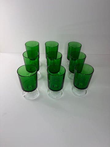 Service de boisson (9) - Cristal - 9 verres vintage, verts, Antiquités & Art