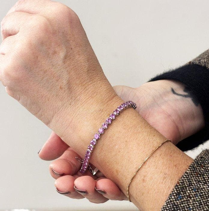 Armband - 18 karaat Witgoud - 9.80ct. tw. Saffier, Handtassen en Accessoires, Armbanden