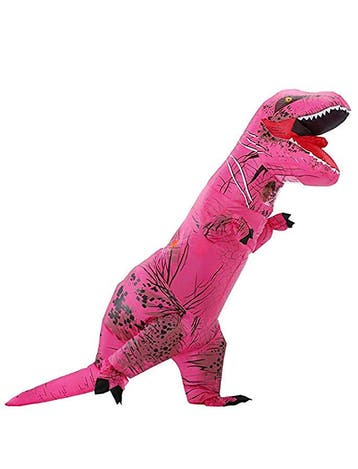 KIMU® Opblaas Kostuum T-Rex Roze Opblaasbaar Pak Dinopak Mas, Ophalen of Verzenden, Nieuw