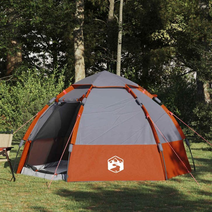 vidaXL 4-persoons Grijs en Oranje 185T Polyester, Caravans en Kamperen, Tenten, Nieuw, Verzenden