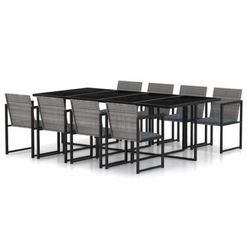 vidaXL 9-delige Tuinset met kussens poly rattan grijs, Tuin en Terras, Verzenden, Nieuw, Tuinset