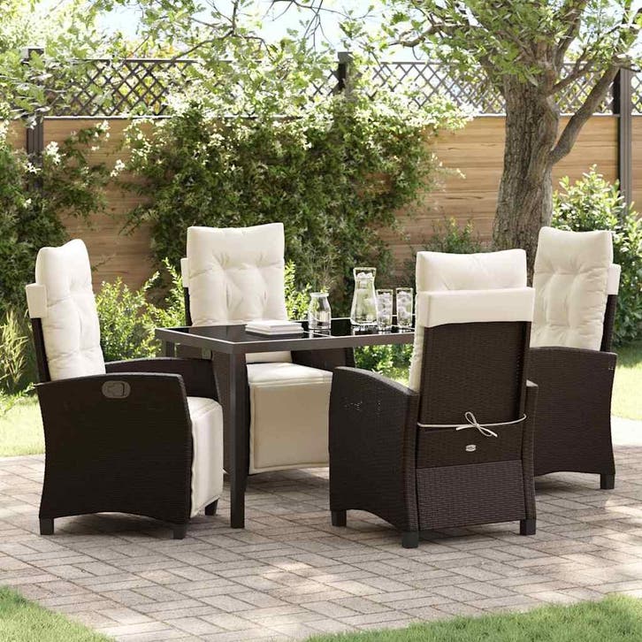 vidaXL Tuin Eettafel Set met kussen 5 pcs Bruin poly rattan, Tuin en Terras, Tuinsets en Loungesets, Nieuw, Verzenden