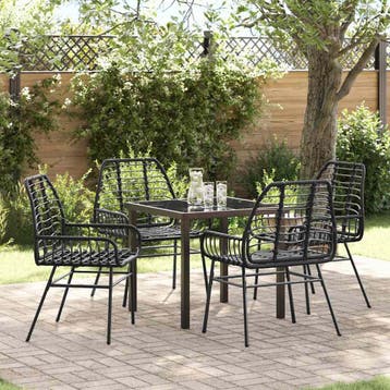 vidaXL Tuin Eettafel Set 5 st Zwart poly rattan, Tuin en Terras, Verzenden, Nieuw