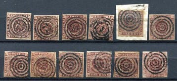 Denemarken 1851/1862 - FIRE RPSB bruin + 4 schellingen, Gestempeld