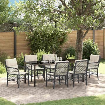 vidaXL Tuin Eettafel Set 7 st Zwart poly rattan, Verzenden