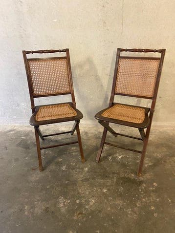 Chaise pliante - Bois, Rotin - Deux chaises pliantes