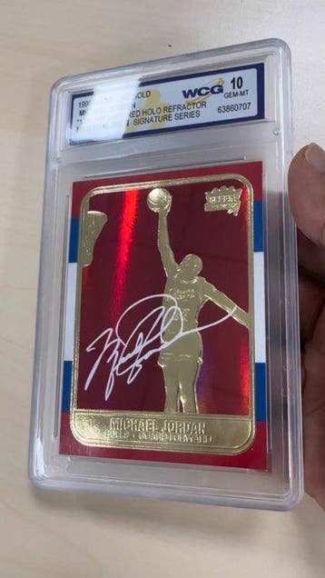 1998 Fleer 23KT Gold Michael Jordan Gesigneerde kaart,, Nieuw
