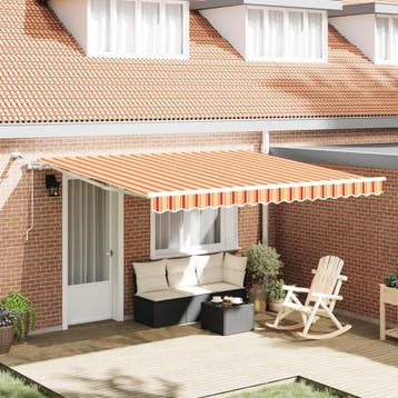 vidaXL Uitschuifbare luifel Geel en Oranje 400 × 350 cm, Tuin en Terras, Verzenden, Nieuw