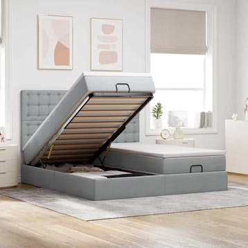 vidaXL Ottoman bed met matrassen 180x200cm stof lichtgrijs, Verzenden